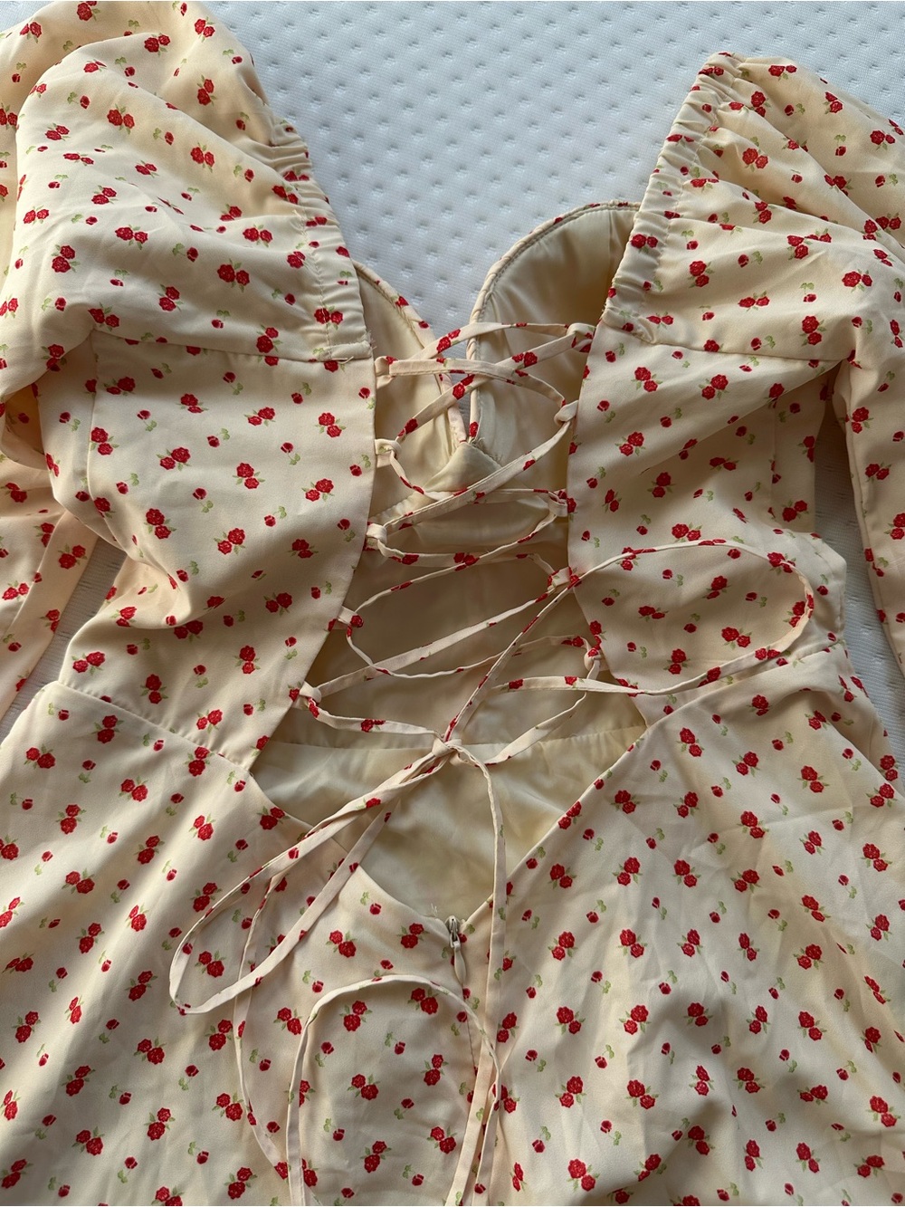 Cream Cherry-Print Sweetheart Mini Dress - Picture 4 of 9